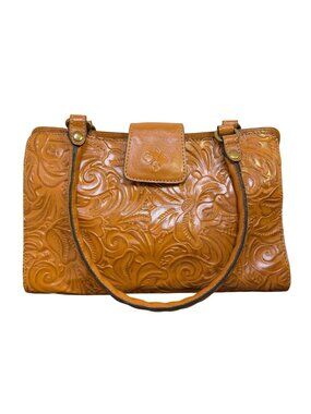 Patricia Nash Brown Embossed Floral Leather Shoulder Bag